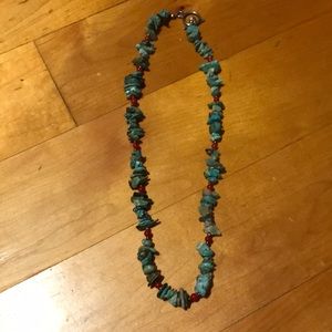 Turquoise and red beaded necklace